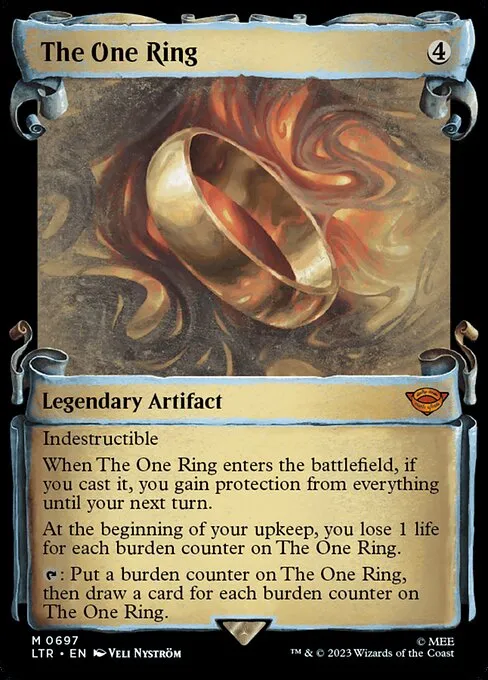 The One Ring in its scroll-frame showcase treatment