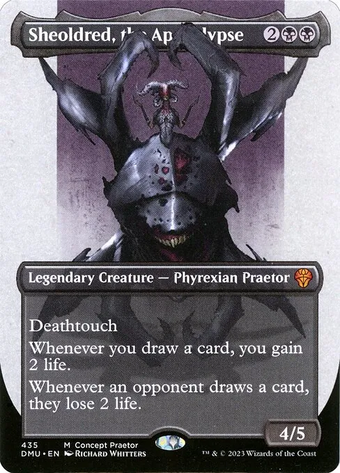 The borderless Concept Praetor printing of Sheoldred, the Apocalypse