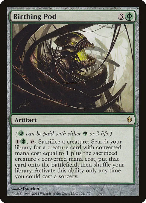 Birthing Pod card in the New Phyrexia frame