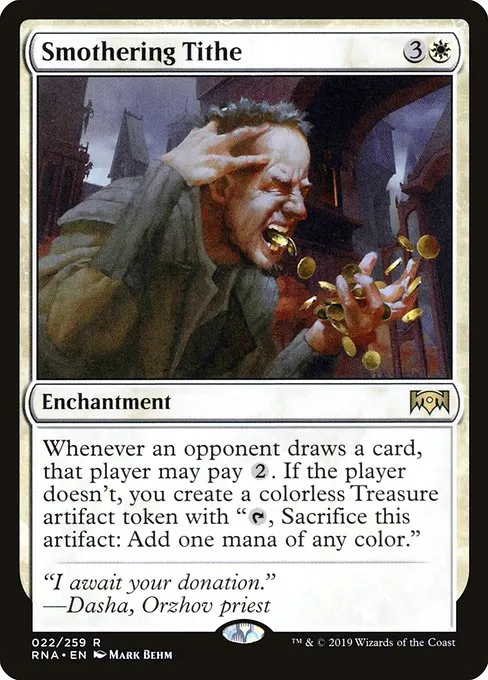 Smothering Tithe, a Commander staple that held value through multiple reprints