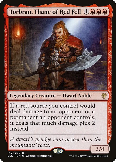 Torbran, Thane of Red Fell, a red payoff creature that is also a Dwarf