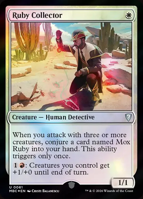 Ruby Collector from Mystery Booster Commander Edition, which conjures a Mox Ruby