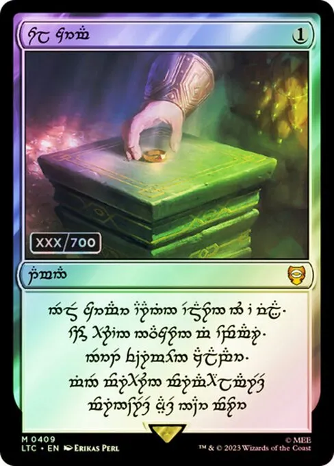 A serialized Sol Ring from Tales of Middle-earth Commander, stamped with a unique number