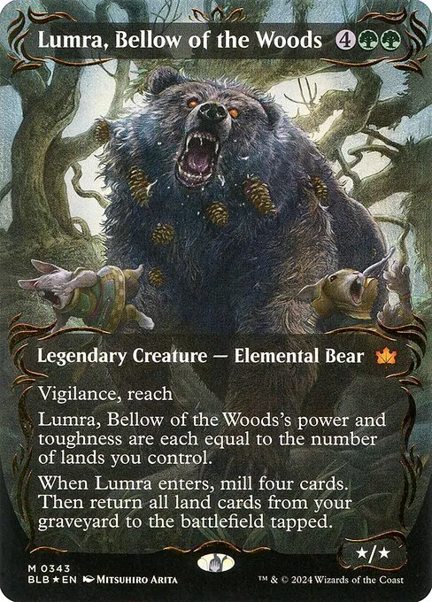 Lumra, Bellow of the Woods, raised foil showcase printing from Bloomburrow