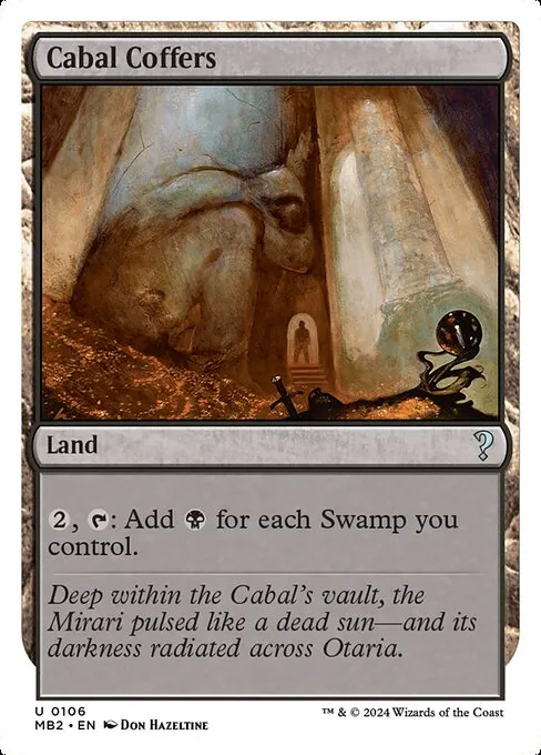 The white-bordered Mystery Booster 2 printing of Cabal Coffers