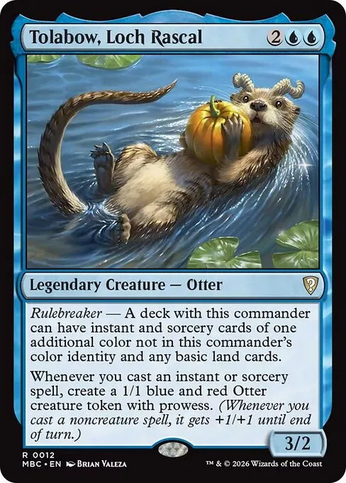 Tolabow, Loch Rascal, one of the two revealed Mystery Booster: Commander Edition cards