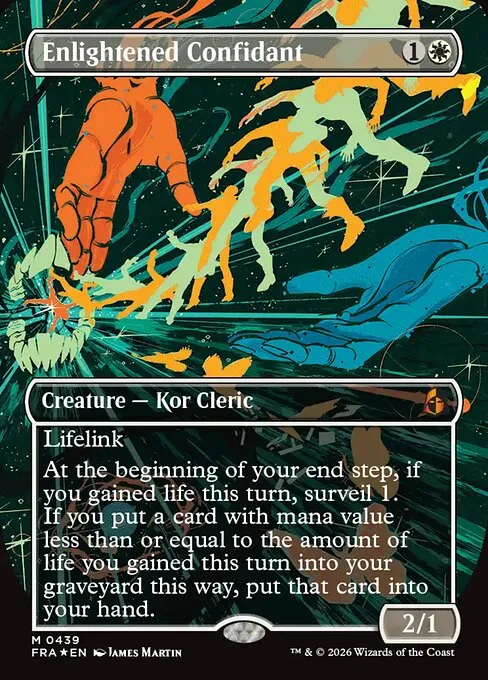 Enlightened Confidant, one of the Secret Lair Bundle promos carrying a Reality Fracture collector number