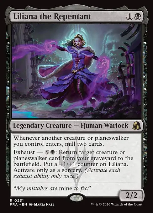 Liliana the Repentant from Reality Fracture, a Play Booster card at $29.88 in preorders