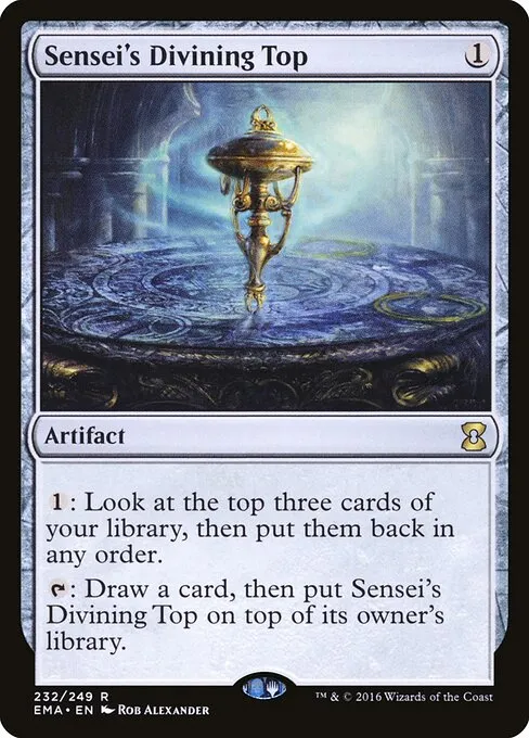 Sensei’s Divining Top, banned in Legacy and reprinted many times over