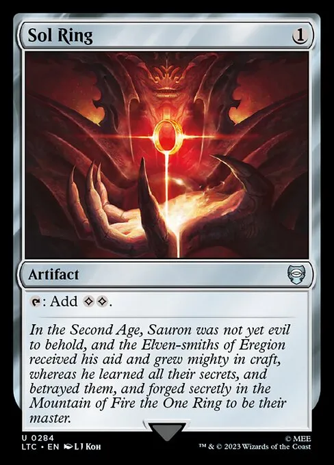 A serialized-treatment Sol Ring from the Lord of the Rings Commander set