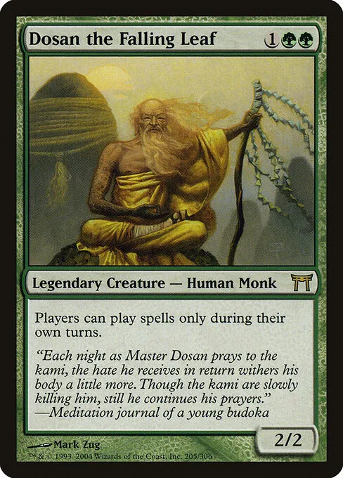Dosan the Falling Leaf, one of the few genuinely valuable single-printing MTG cards, and about to stop being one