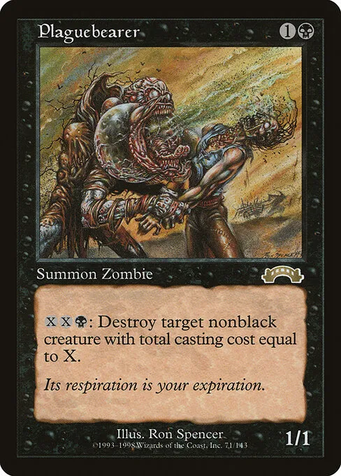 Plaguebearer from Exodus, a single-printing card that Premodern legitimacy pushed to $40