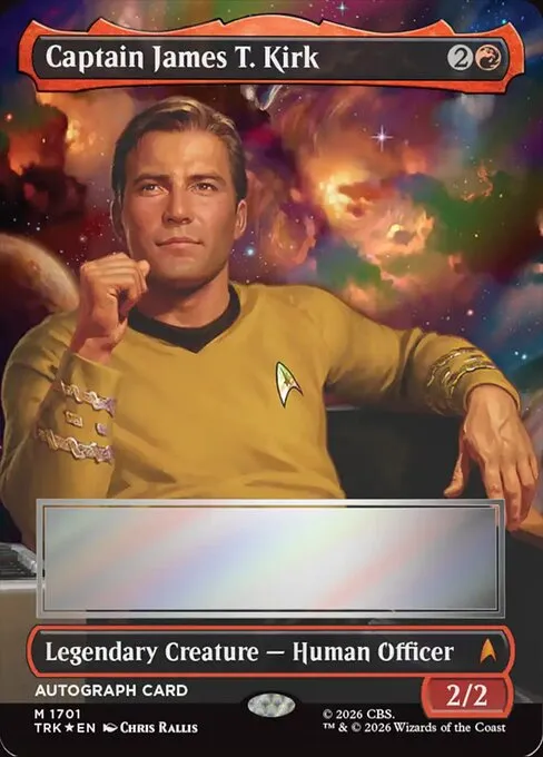 Captain James T. Kirk, collector number 1701, showing the blank silver autograph panel where the rules text would normally sit