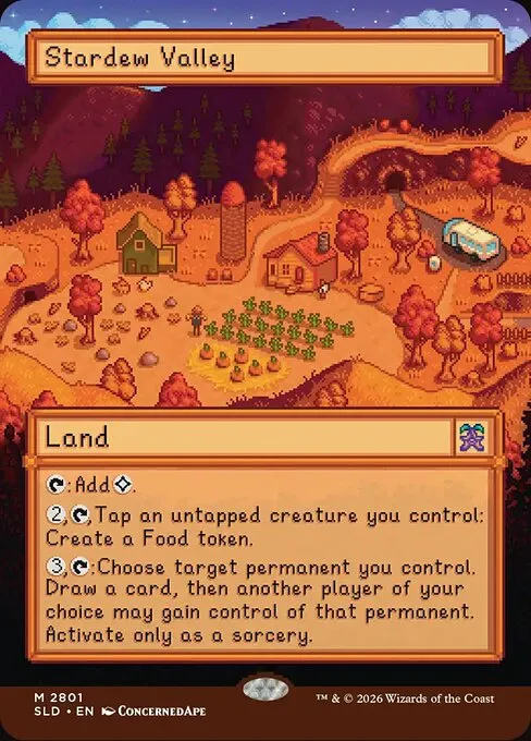 Stardew Valley, the new land card from the Secret Lair Superdrop of the Moonlight Jellies, illustrated by ConcernedApe