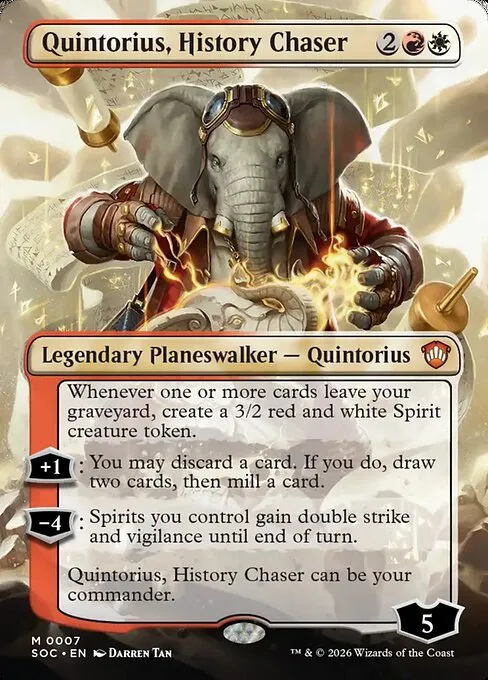 Quintorius, History Chaser — the Lorehold commander, and one of the first decks to disappear from shelves