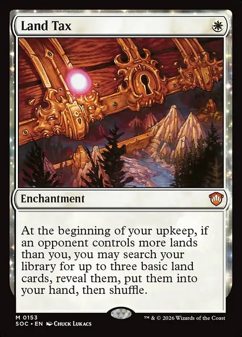 Land Tax, the headline reprint in the Silverquill Influence Secrets of Strixhaven Commander deck