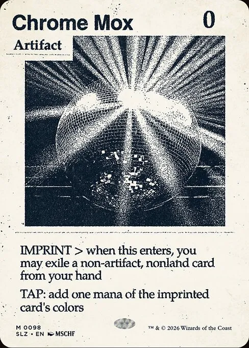Chrome Mox from the Zeta Set, printed at mythic with a photocopied disco ball