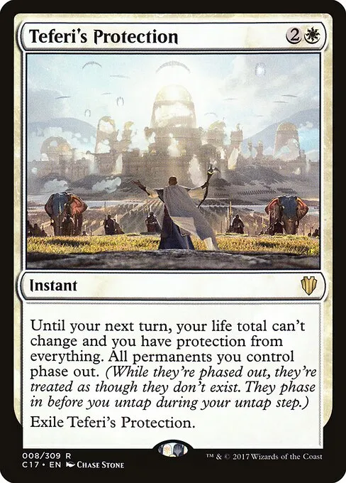Teferi’s Protection, the one genuinely expensive phasing card and the most obvious reprint target in a Teferi-led set