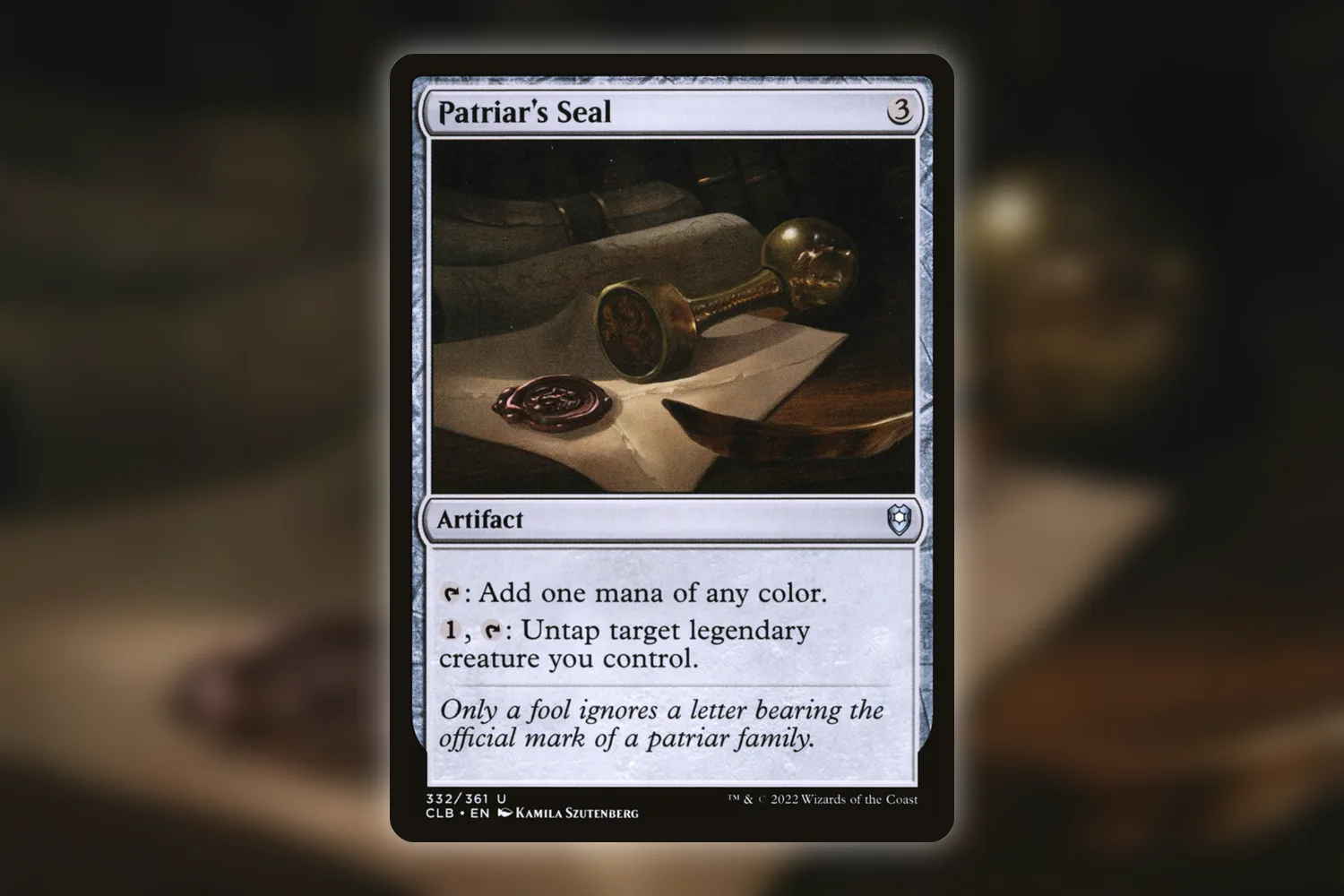 Patriar's Seal from Commander Legends: Battle for Baldur's Gate, a mana rock that can untap Ghoulcaller Gisa