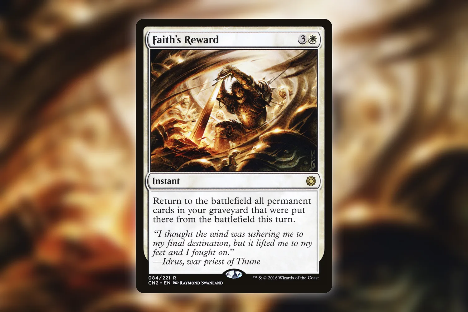 Faith's Reward from Conspiracy: Take the Crown, an instant that returns permanent cards lost from the battlefield this turn