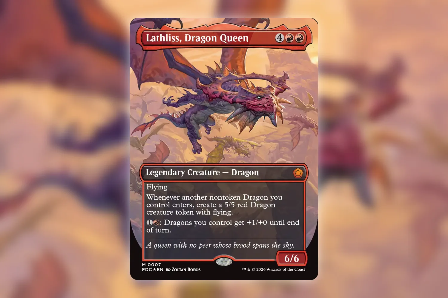 Lathliss, Dragon Queen, the foil commander from the Foundations Reign of Dragons deck