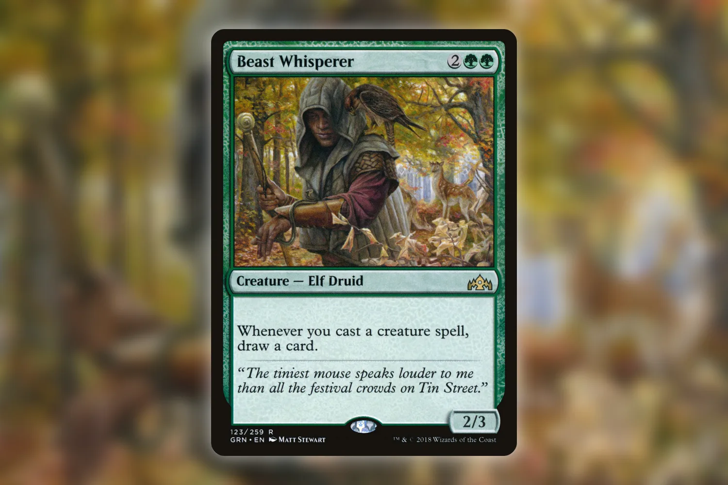 Beast Whisperer from Guilds of Ravnica, whose draw ability triggers when you cast a creature spell
