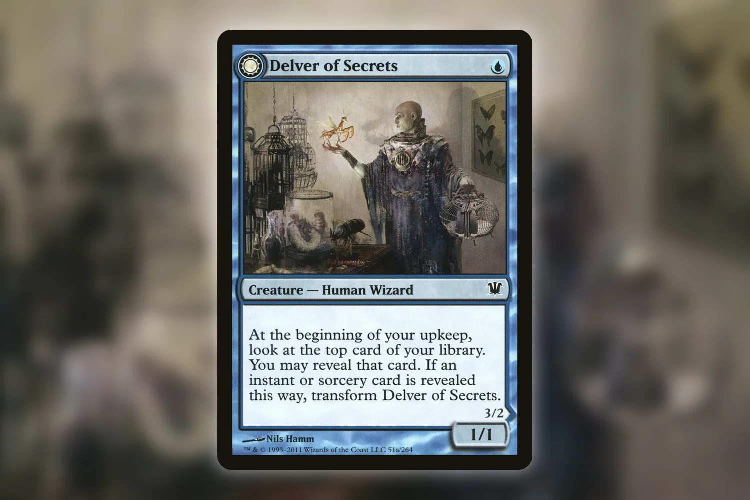 Delver of Secrets, the front face of Innistrad card number 51