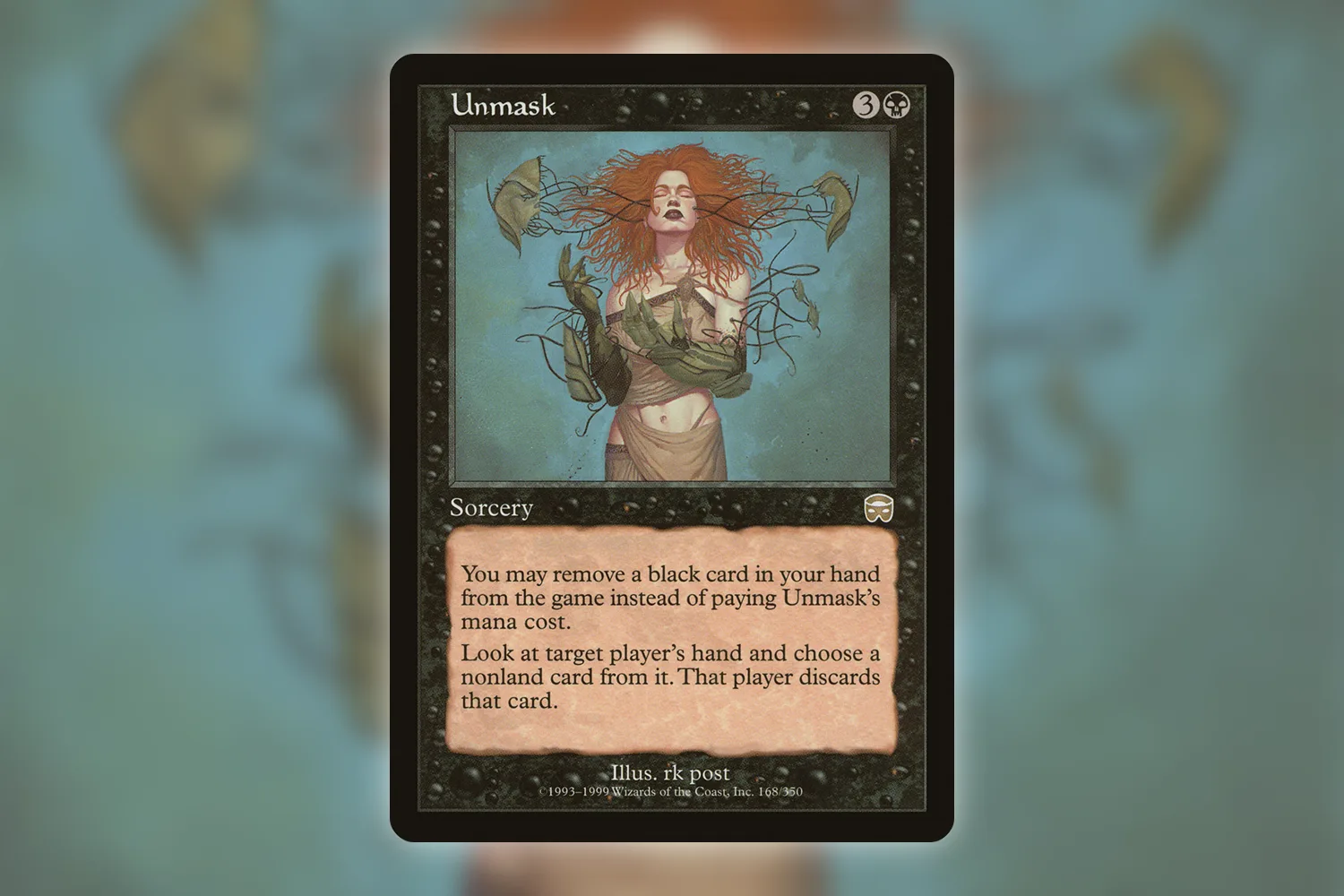 The unsigned Mercadian Masques printing of Unmask, illustrated by rk post