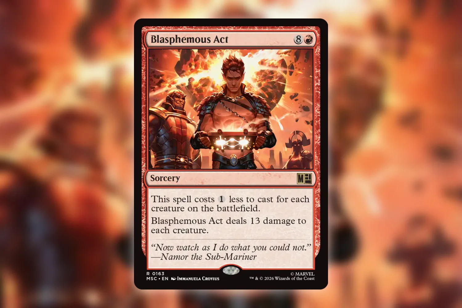 Blasphemous Act from Marvel Super Heroes Commander, dealing thirteen damage to each creature