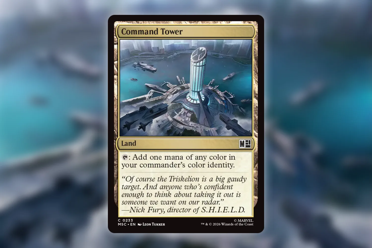 Command Tower from Marvel Super Heroes Commander, the most-reprinted land in the format