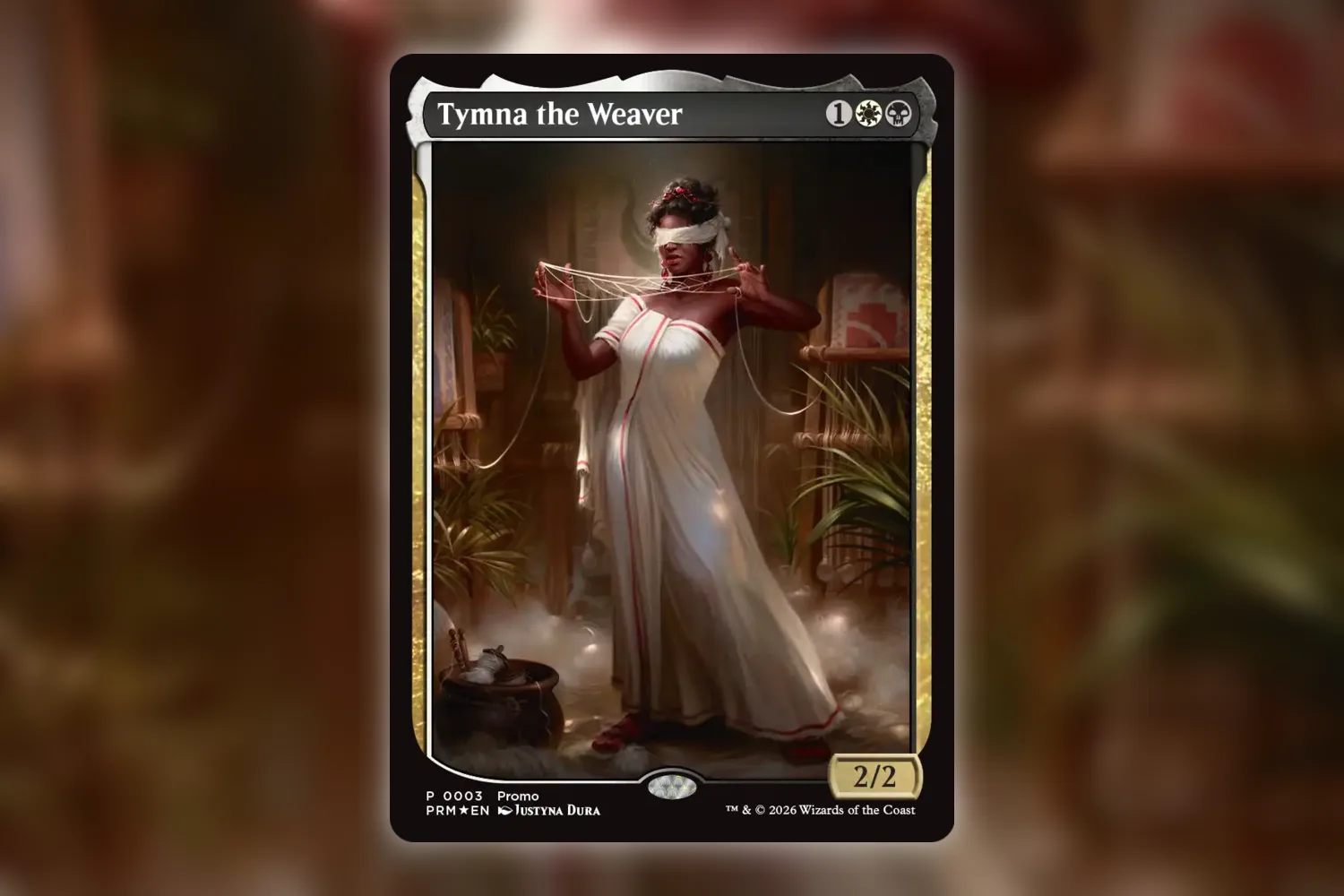 The full-art textless foil Tymna the Weaver promo included in Atlanta Festival in a Box 2026