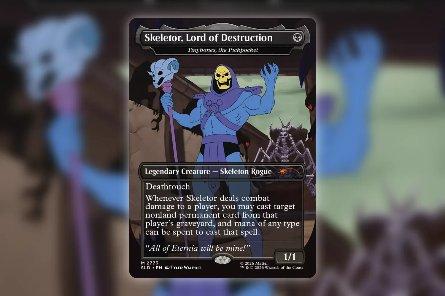 Tinybones, the Pickpocket as Skeletor, Lord of Destruction in the Masters of the Universe Secret Lair