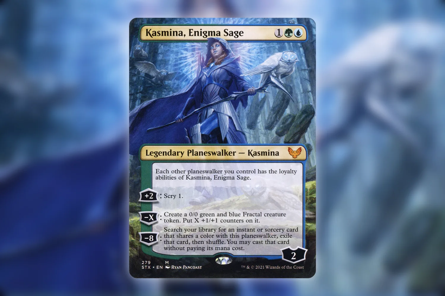 The borderless Kasmina, Enigma Sage from Strixhaven, collector number 279