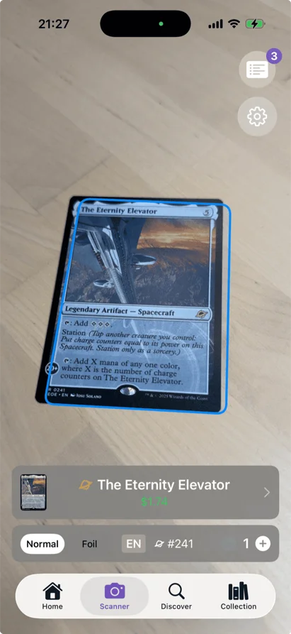 Scanning a Magic card with the camera